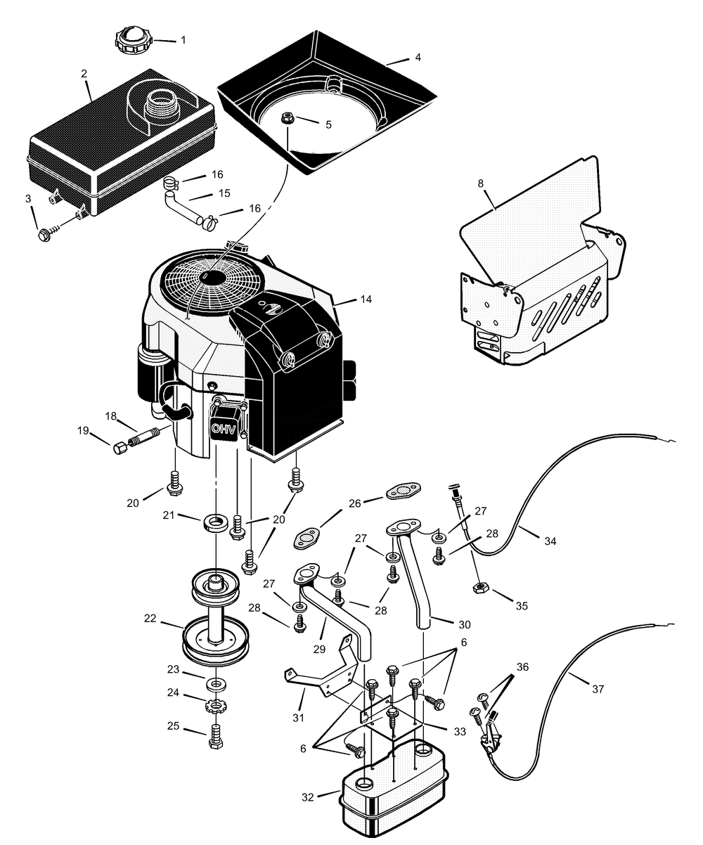 Engine Mount Assembly Diagram and Parts List for 425611X99B 2001 Briggs and Stratton Lawn Tractor